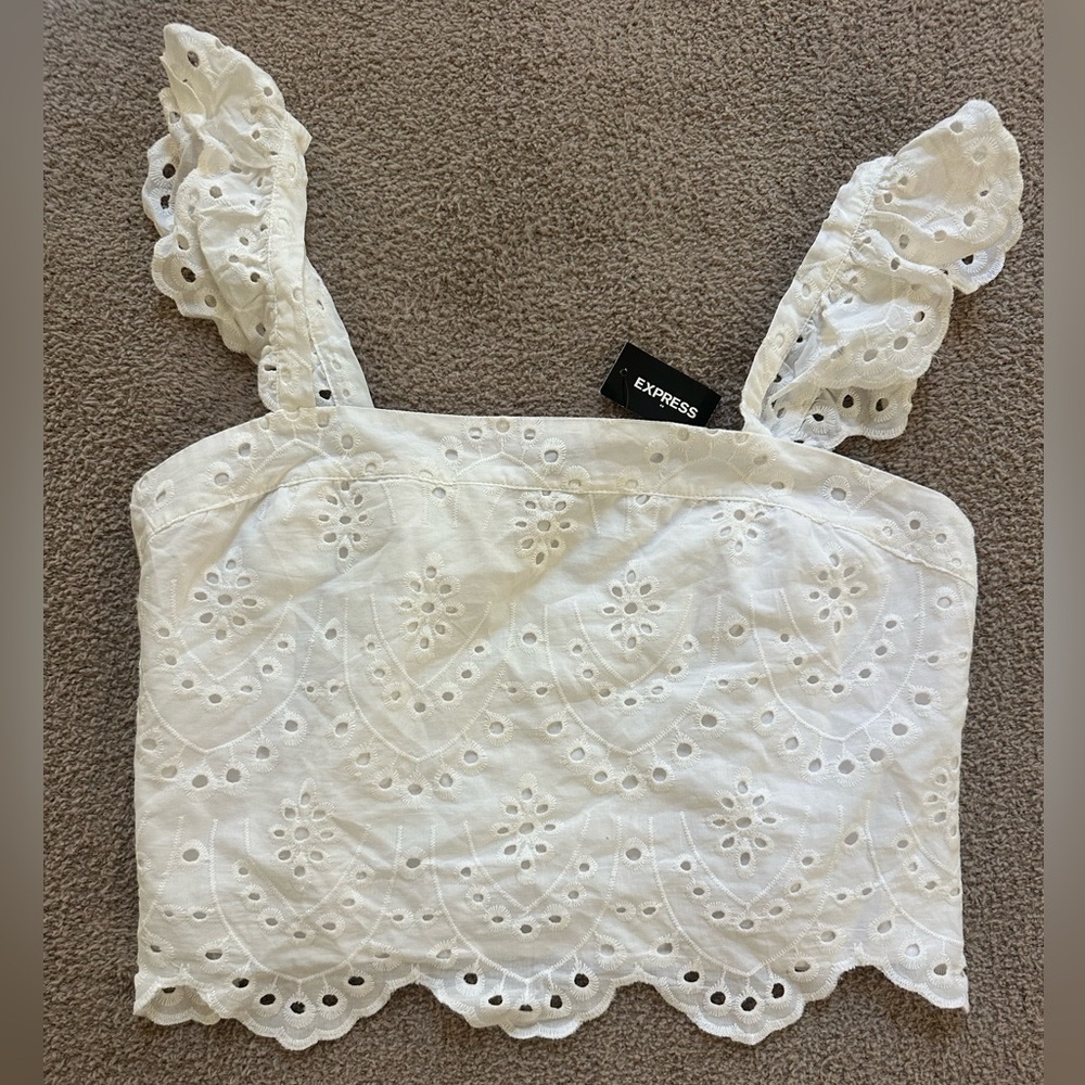 NWT Express White Eyelet Crop Top Size S